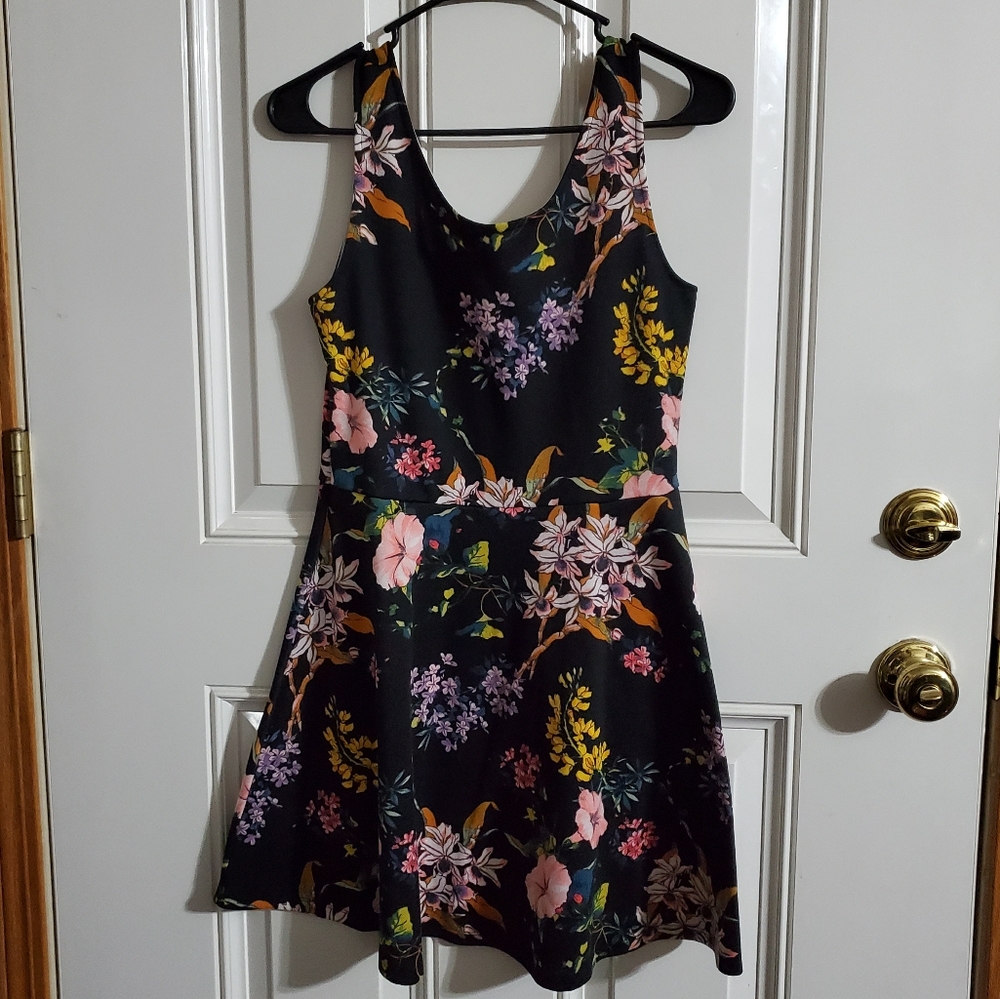 Divided Floral Sleeveless Fit & Flare Dress